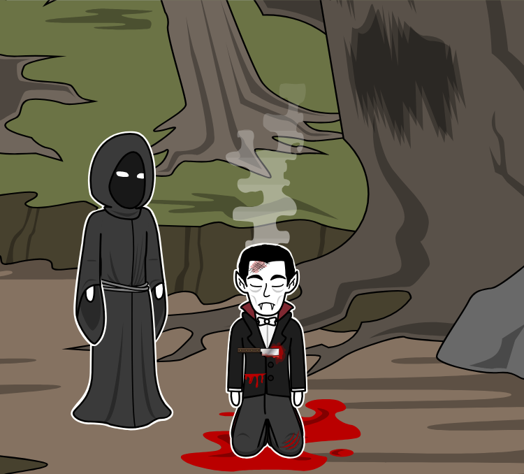 Vampire is dead after the gobblins killed them in a fight.